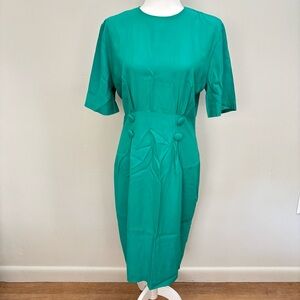 Vintage 80s Hearts Short Sleeve Pencil Dress-Green-Pin Up-Retro-Size 10